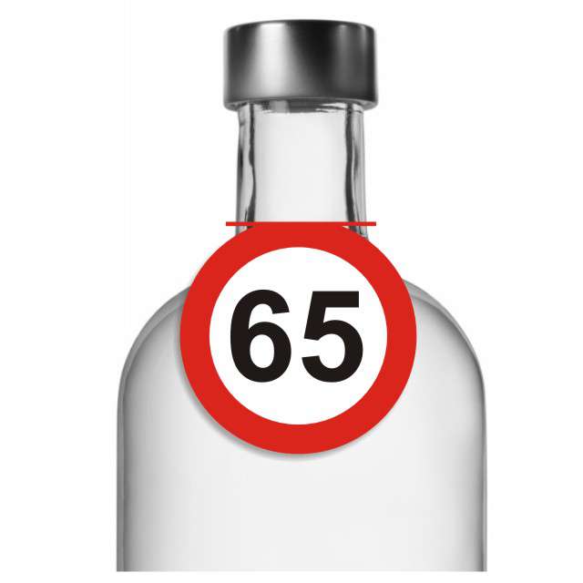 Zawieszki na alkohol, "Urodziny 65 Traffic Birthday", 10 szt