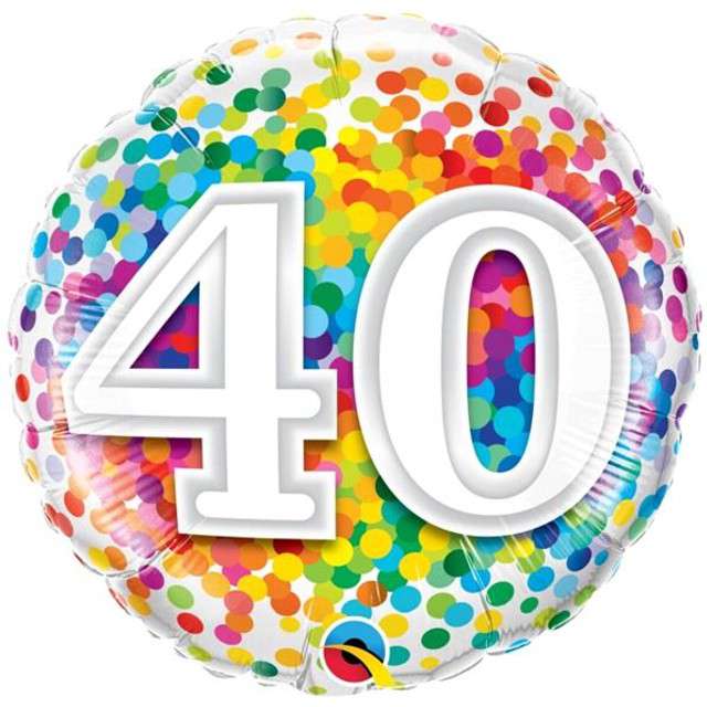 Balon foliowy "40 Confetti", Qualatex, 18", RND