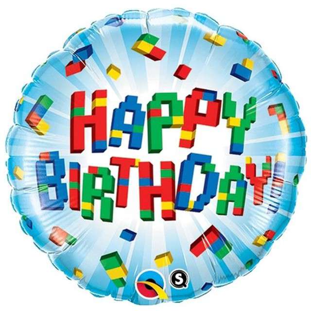 Balon foliowy "Klocki Happy Birthday", Qualatex, 18", RND