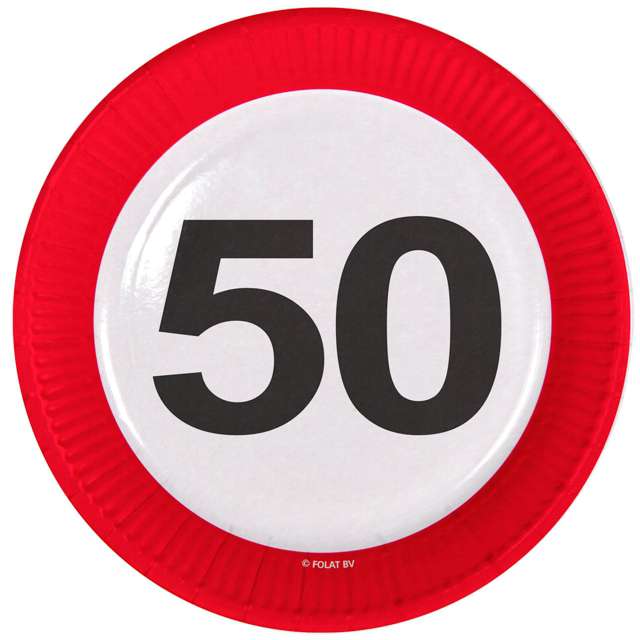 Talerzyki papierowe "Urodziny 50 Traffic Birthday", FOLAT, 23 cm, 8 szt