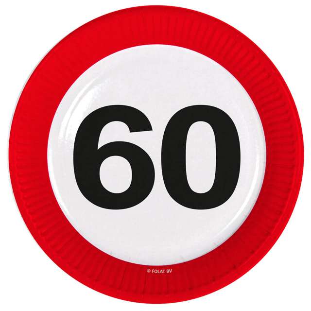 Talerzyki papierowe "Urodziny 60 Traffic Birthday", FOLAT, 23 cm, 8 szt