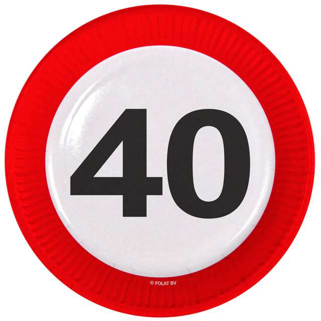 Talerzyki papierowe "Urodziny 40 Traffic Birthday", FOLAT, 23 cm, 8 szt
