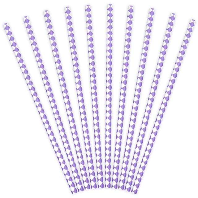 Słomki papierowe "Karo", liliowe, PartyDeco, 19,5 cm, 10 szt