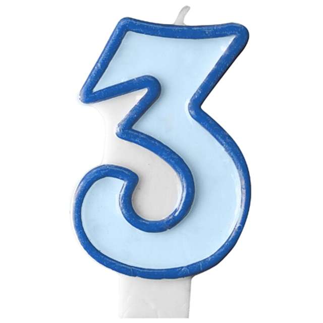 Świeczka na tort " 3", PARTYDECO, błękitna