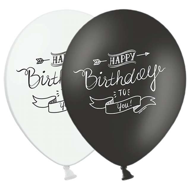 Balony 14", "Happy Birthday To You", STRONG, black white mix, 50 szt