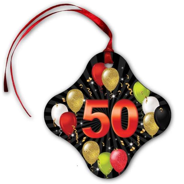 Zawieszki na alkohol "50 urodziny Black Balloons", 20 szt