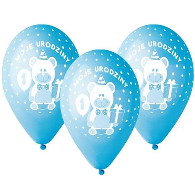 Balony "Moje 1 Urodziny", błękitne, Gemar, 12", 5 szt