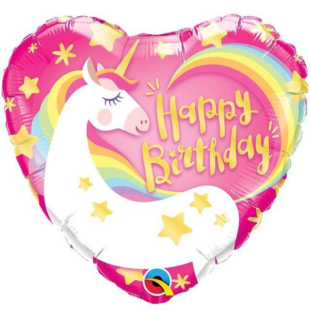 Balon foliowy "Jednorożec - Happy Birthday", QUALATEX, 18" HRT