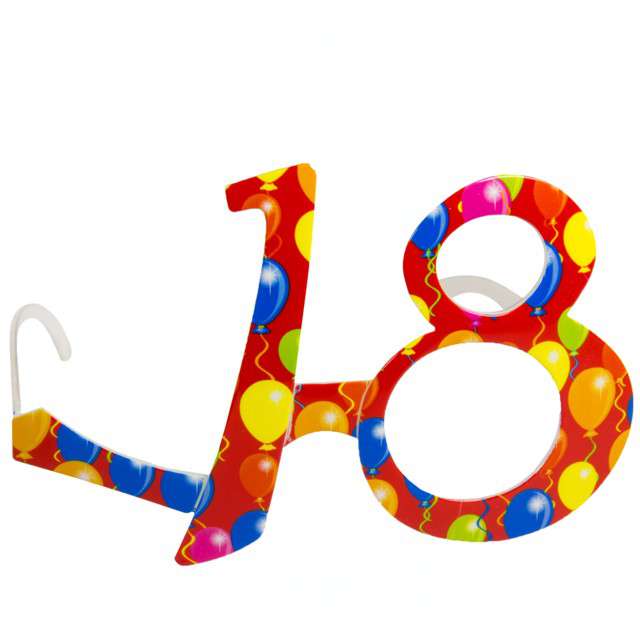 Okulary party "18 urodziny - Balony", czerwone, FOLAT