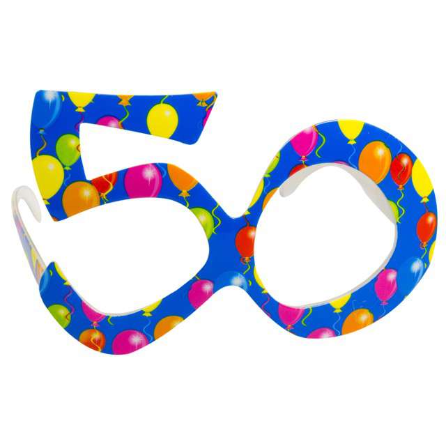 Okulary party "50 urodziny - Balony", niebieskie, FOLAT