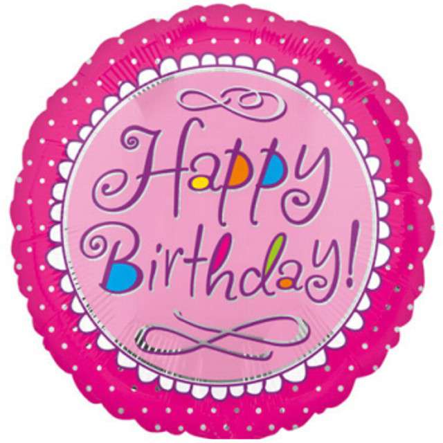 Balon foliowy "Happy Birthday Pink", Amscan, 17", RND