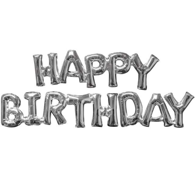 Balon foliowy "Happy Birthday", AMSCAN, srebrny, OEM, 43" SHP