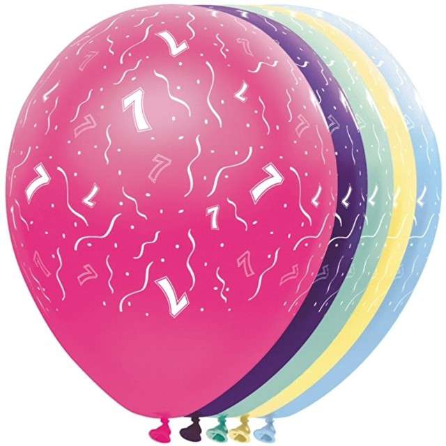 Balony "7 Urodziny", FOLAT, mix, 12", 5 szt