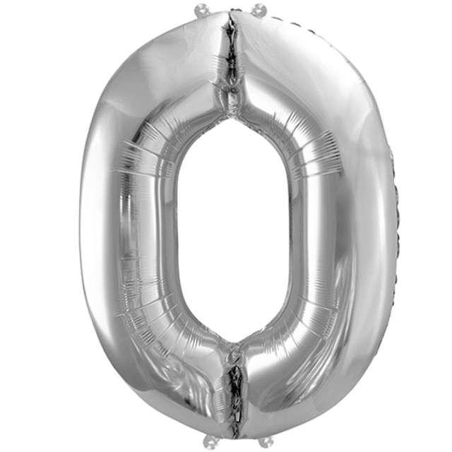 Balon foliowy cyfra 0, 34", PartyDeco, srebrna