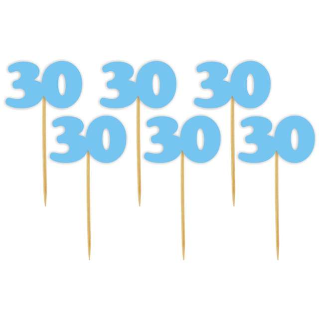 Pikery "30 Urodziny Classic", błękitne, 6 szt