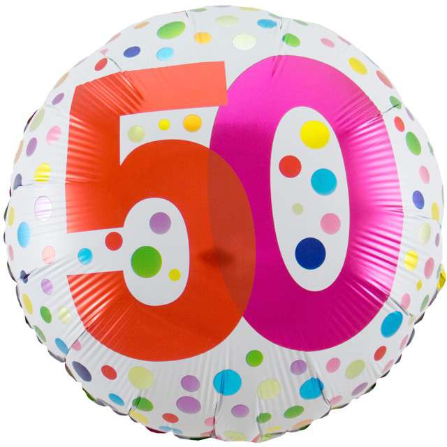 Balon foliowy "50 Urodziny - Rainbow", biały, Folat, 18", RND