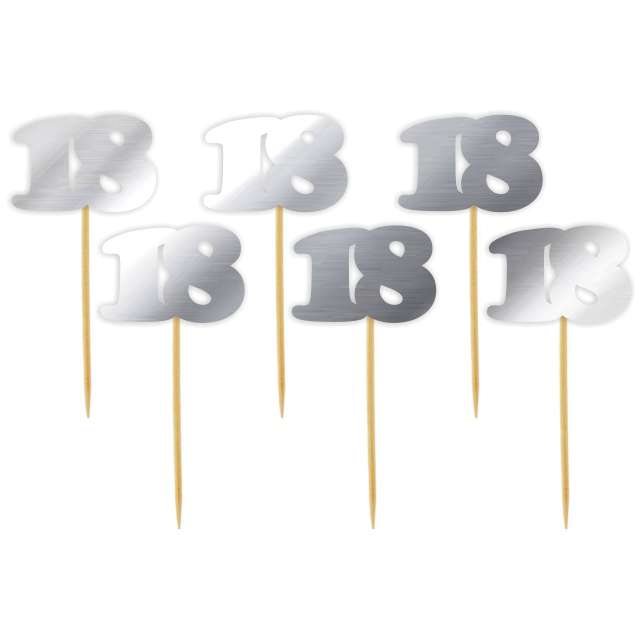 Pikery "18 Urodziny Classic", srebrne metalik, 6 szt