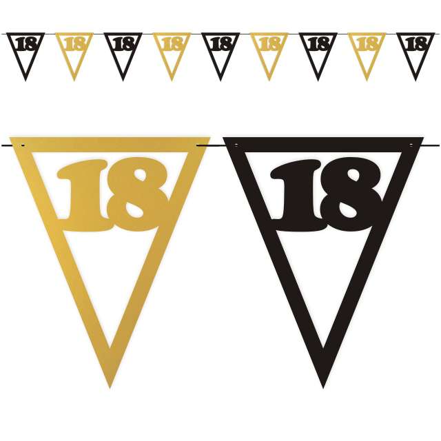 Baner flagi "Urodziny 18", czarno-złoty, 3,6 m