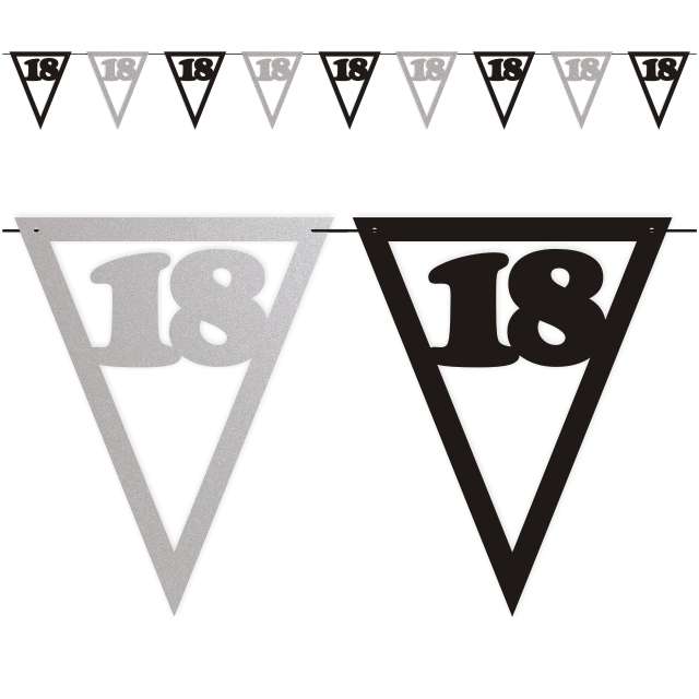 Baner flagi "Urodziny 18", czarno-srebrny, 3,6 m