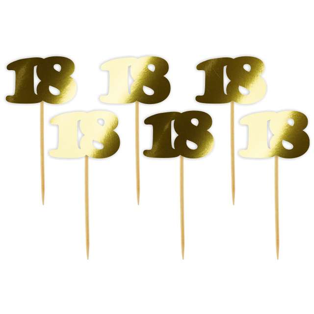 Pikery "18 Urodziny Classic", złote metalik, 6 szt