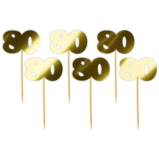 Pikery "80 Urodziny Classic", złote metalik, 6 szt