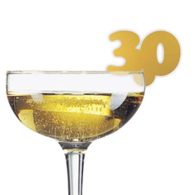 Dekoracja na kieliszki "Urodziny 30", złota, 10 szt
