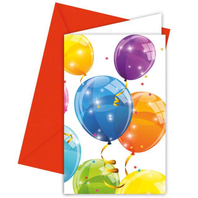Zaproszenia urodzinowe "Kolorowe Baloniki", PROCOS, 14 x 9 cm, 6 szt