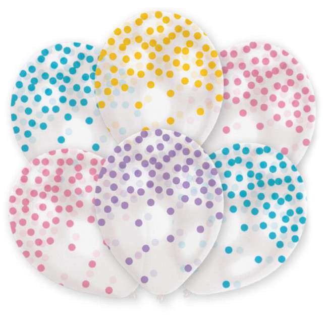 Balony "Confetti Pastel Mix", transparentne, AMSCAN, 11", 6 szt