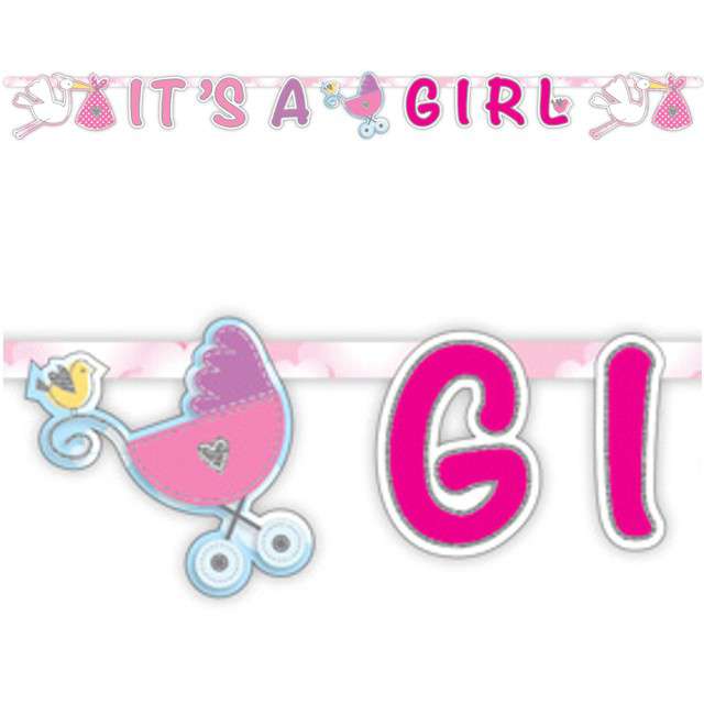 Girlanda "Baby Shower - ITS A GIRL", różowa, FOLAT, 170 cm