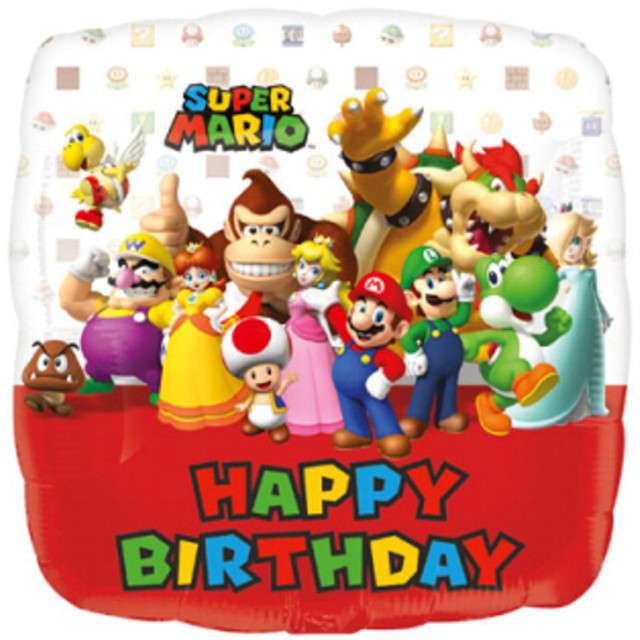 Balon foliowy "Super Mario - Happy Birthday", Amscan, 17", SQR
