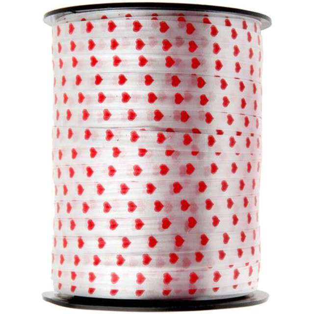 Wstążka do balonów "Serduszka Czerwone" biała, SANTEX, 7,5 mm/50 m
