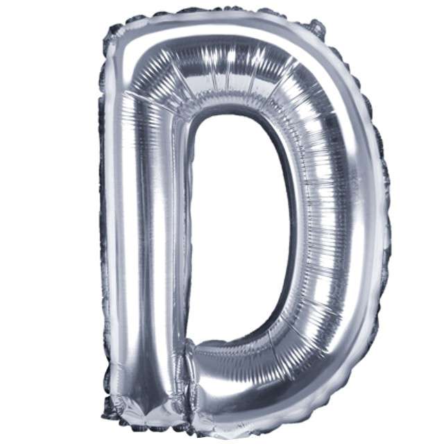 Balon foliowy litera D, 14", PartyDeco, srebrny