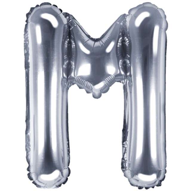 Balon foliowy litera M, 14", PartyDeco, srebrny