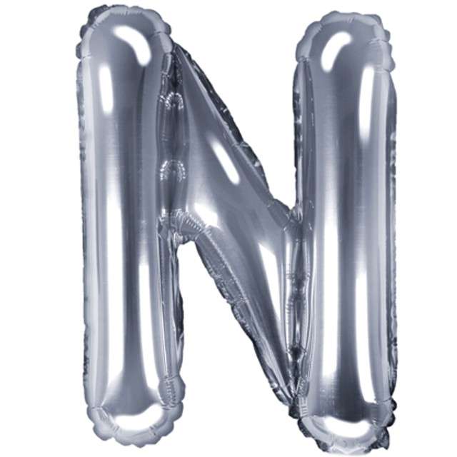 Balon foliowy litera N, 14", PartyDeco, srebrny