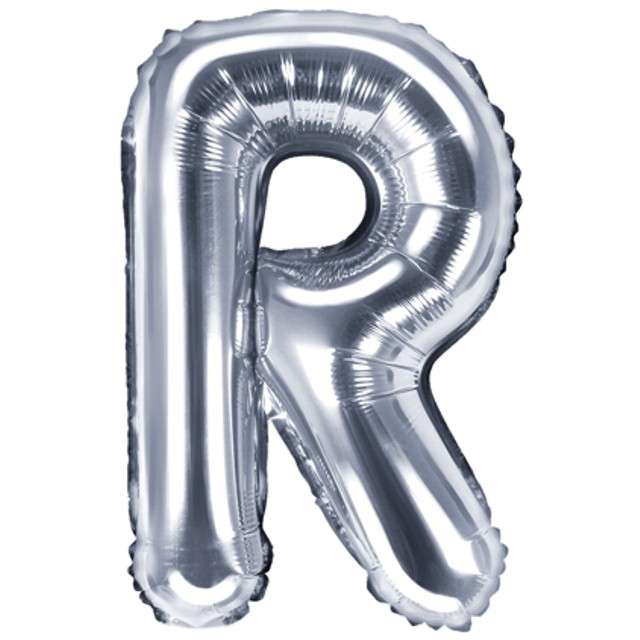 Balon foliowy litera R, 14", PartyDeco, srebrny