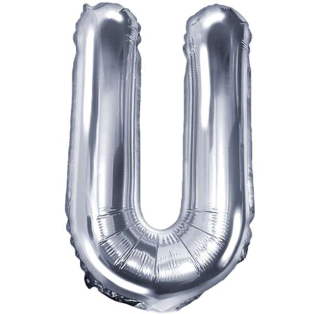 Balon foliowy litera U, 14", PartyDeco, srebrny