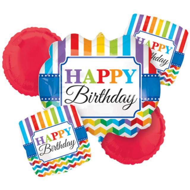 Balon foliowy "Happy Birthday - Bright", AMSCAN, zestaw