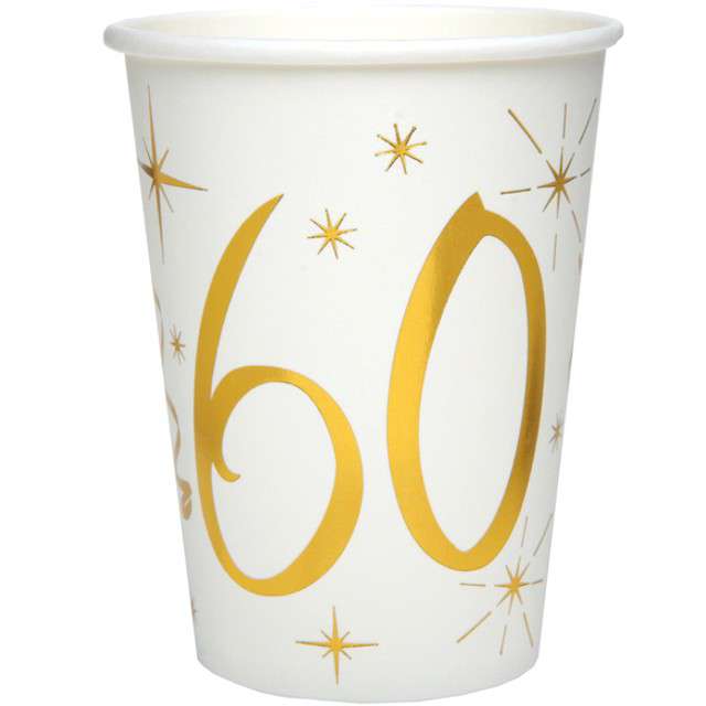 Kubeczki papierowe "60 Urodziny - Gold", SANTEX, 250 ml, 10 szt