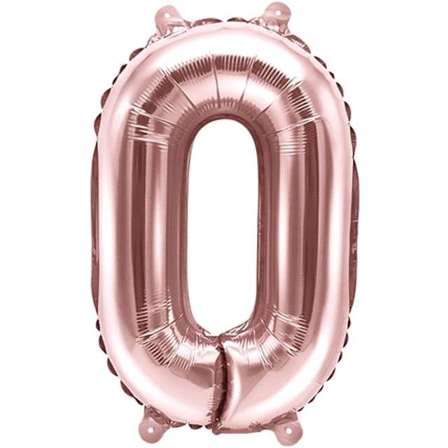 Balon foliowy cyfra 0, 14", PartyDeco, różowe złoto