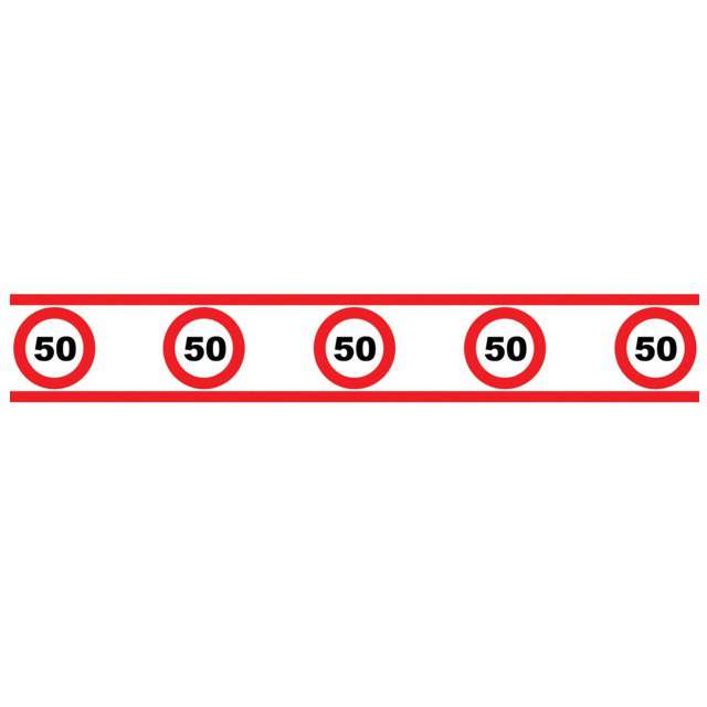 Taśma party "50 Traffic Birthday", 8 cm x 610 cm