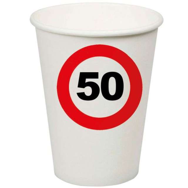 Kubeczki papierowe "50 Traffic Birthday", Funny Fashion, 200 ml, 8 szt