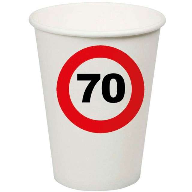 Kubeczki papierowe "70 Traffic Birthday", Funny Fashion, 200 ml, 8 szt