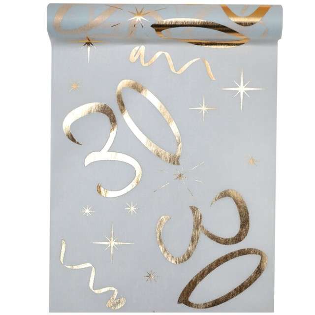 Bieżnik "30 urodziny - złote, biały", SANTEX, 500 x 30 cm