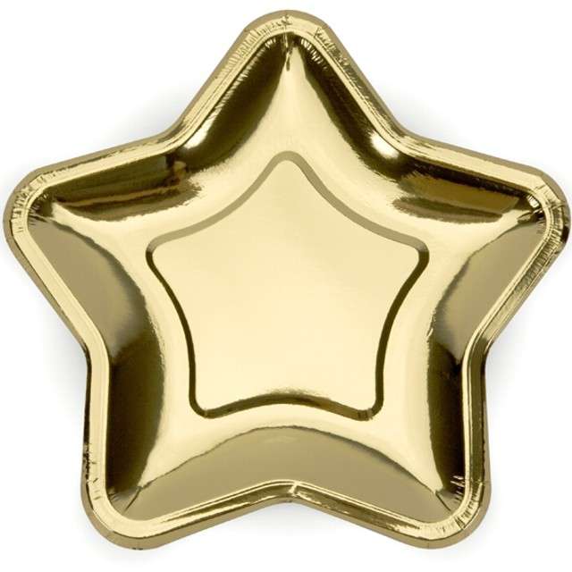 Talerzyki papierowe "Gwiazdki", złote chrom, 23 cm, 6 szt