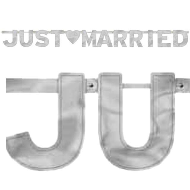 Baner "Just Married", AMSCAN, srebrny, 365 cm