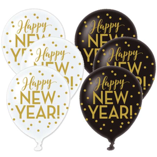 Balony "Happy New Year", pastel mix, AMSCAN, 11", 6 szt