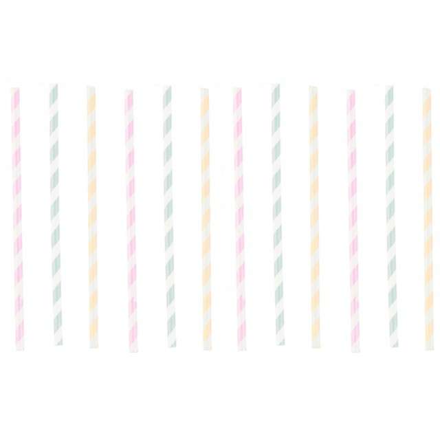 Słomki papierowe "Happy Birthday Pastel", mix, AMSCAN, 12 szt