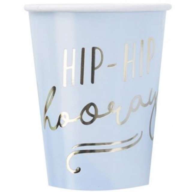 Kubeczki papierowe "Hip Hip Hooray", niebieskie, Ginger Ray, 266 ml, 8 szt