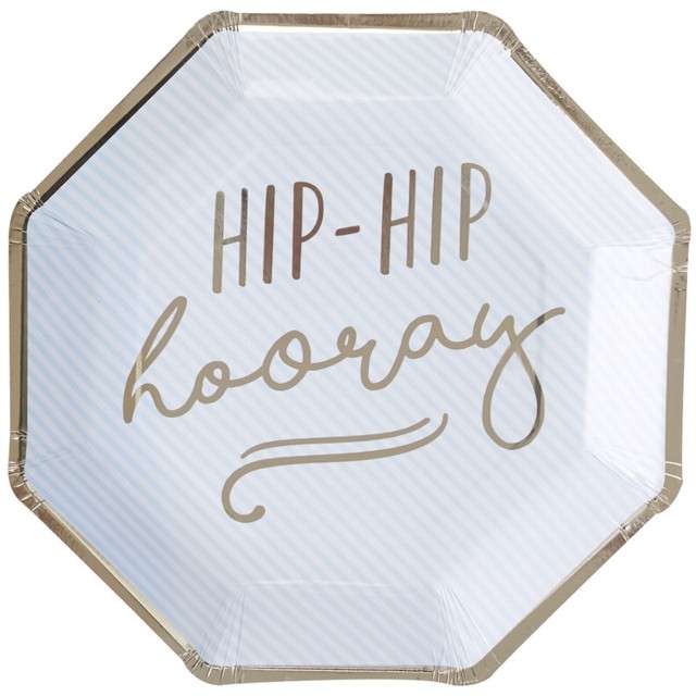 Talerzyki papierowe "Hip Hip Hooray", niebieskie, Ginger Ray, 25 cm, 8 szt