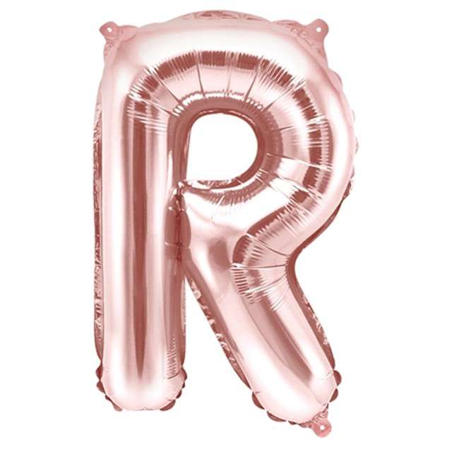 Balon foliowy litera R , 14", PartyDeco, różowo-złoty